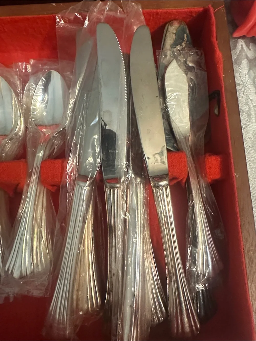 Classic Silver-Plated Flatware Set in Red Velvet Case. Used and factory sealed.